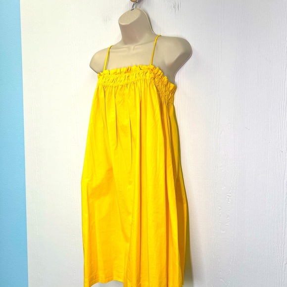 H&M - NWT Bright Yellow Adjustable Straps Smocked Poplin Mini Dress Size XS - Picture 4 of 10